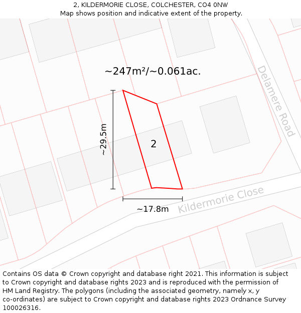 2, KILDERMORIE CLOSE, COLCHESTER, CO4 0NW: Plot and title map