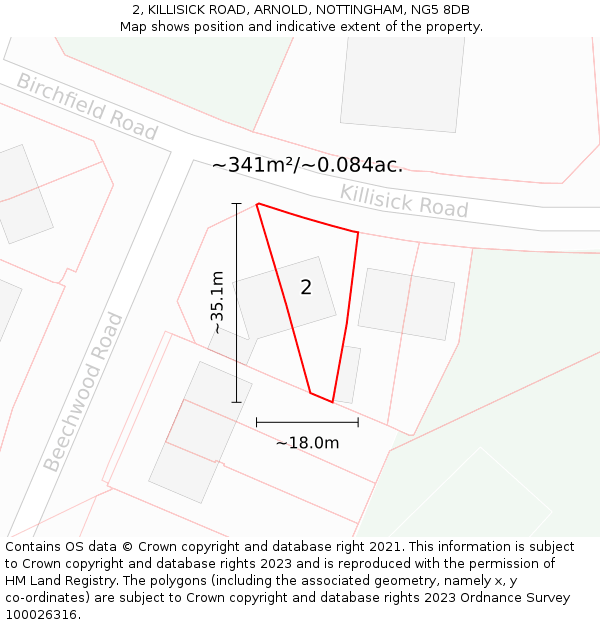 2, KILLISICK ROAD, ARNOLD, NOTTINGHAM, NG5 8DB: Plot and title map