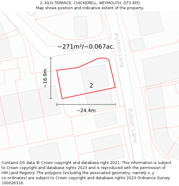2, KILN TERRACE, CHICKERELL, WEYMOUTH, DT3 4PD: Plot and title map