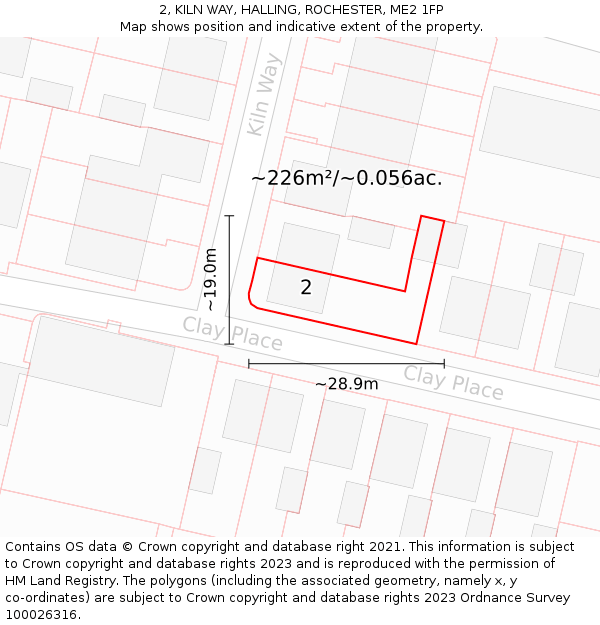 2, KILN WAY, HALLING, ROCHESTER, ME2 1FP: Plot and title map