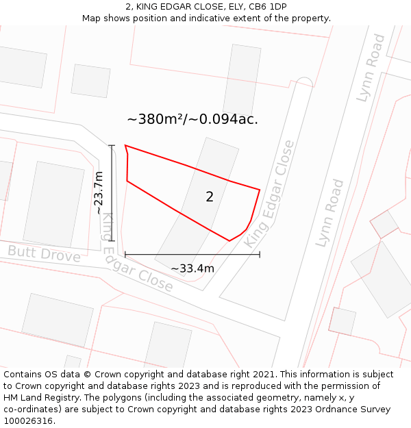 2, KING EDGAR CLOSE, ELY, CB6 1DP: Plot and title map