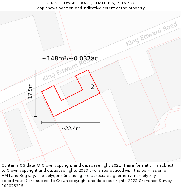 2, KING EDWARD ROAD, CHATTERIS, PE16 6NG: Plot and title map