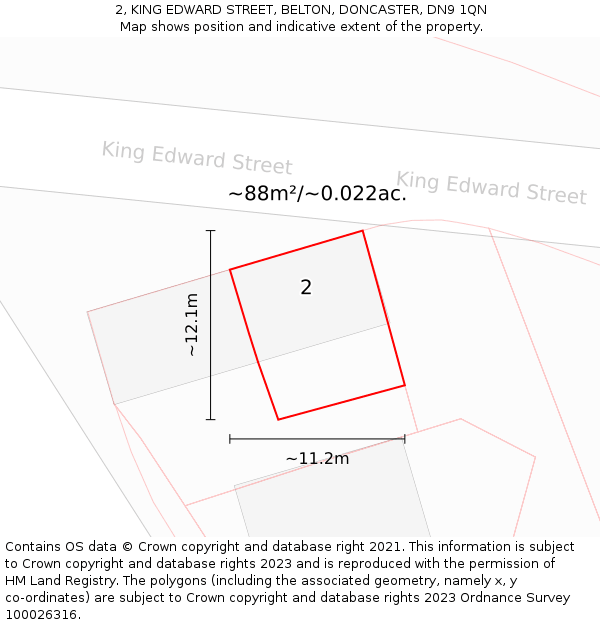 2, KING EDWARD STREET, BELTON, DONCASTER, DN9 1QN: Plot and title map