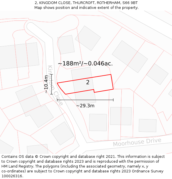 2, KINGDOM CLOSE, THURCROFT, ROTHERHAM, S66 9BT: Plot and title map