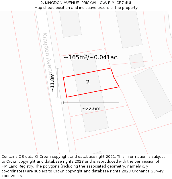 2, KINGDON AVENUE, PRICKWILLOW, ELY, CB7 4UL: Plot and title map