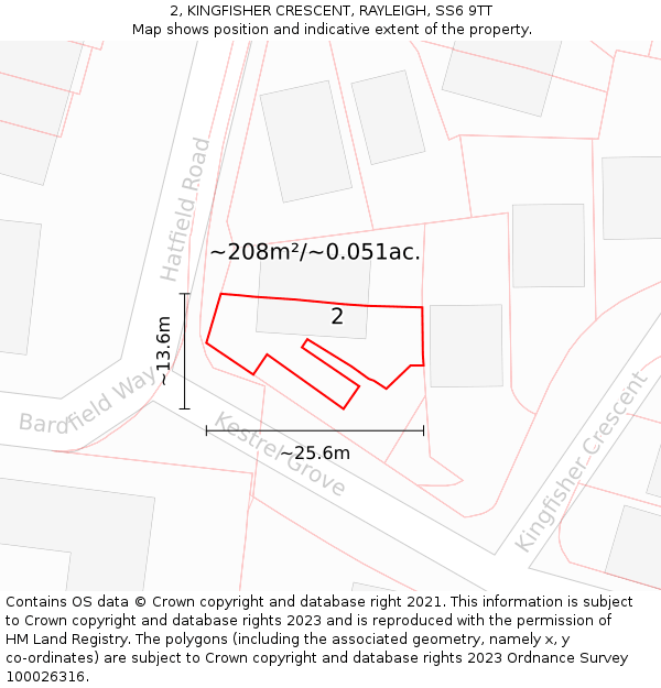 2, KINGFISHER CRESCENT, RAYLEIGH, SS6 9TT: Plot and title map