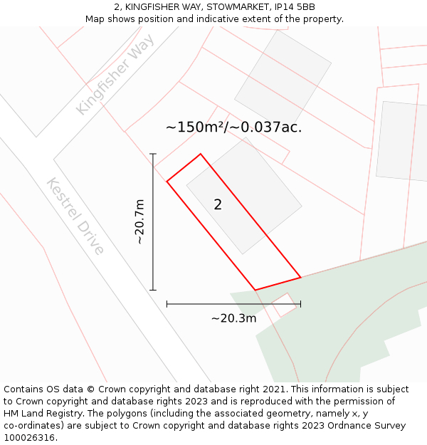 2, KINGFISHER WAY, STOWMARKET, IP14 5BB: Plot and title map