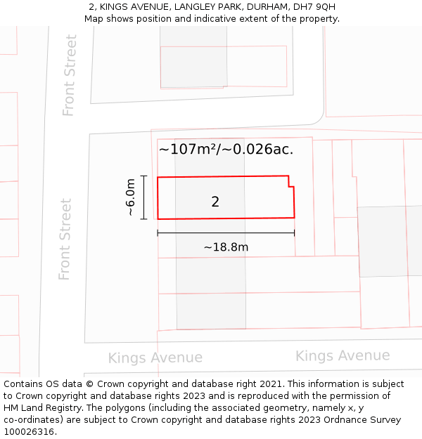 2, KINGS AVENUE, LANGLEY PARK, DURHAM, DH7 9QH: Plot and title map