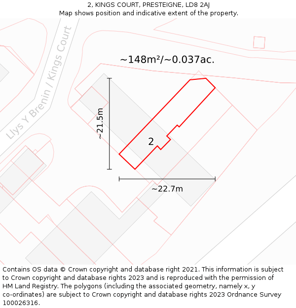 2, KINGS COURT, PRESTEIGNE, LD8 2AJ: Plot and title map