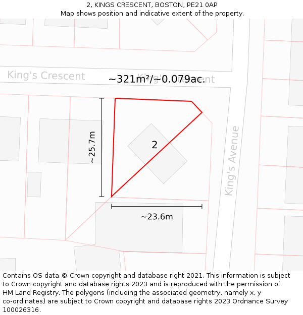 2, KINGS CRESCENT, BOSTON, PE21 0AP: Plot and title map