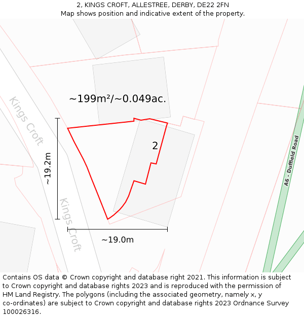 2, KINGS CROFT, ALLESTREE, DERBY, DE22 2FN: Plot and title map