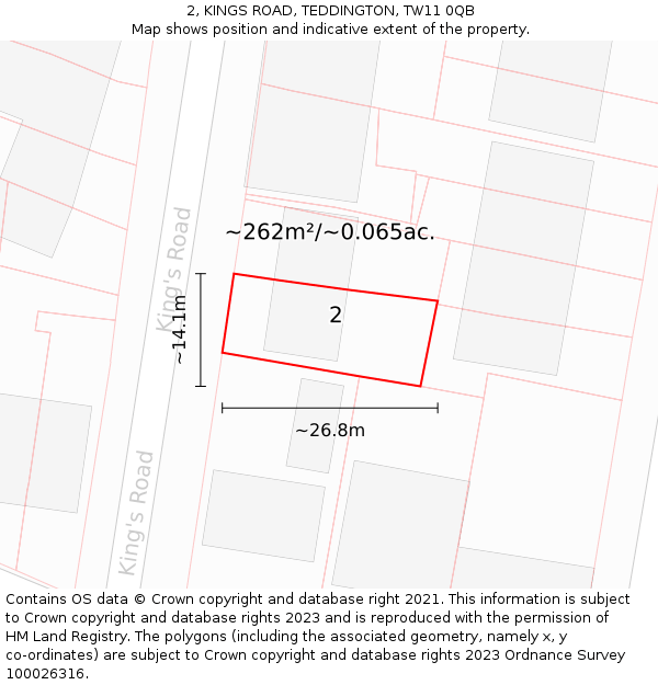 2, KINGS ROAD, TEDDINGTON, TW11 0QB: Plot and title map