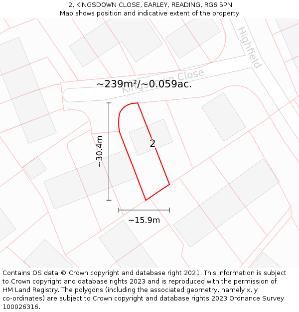 2, KINGSDOWN CLOSE, EARLEY, READING, RG6 5PN: Plot and title map