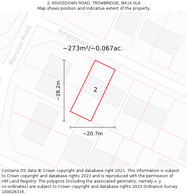 2, KINGSDOWN ROAD, TROWBRIDGE, BA14 0LA: Plot and title map
