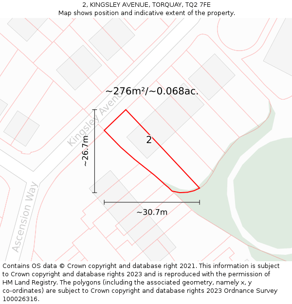 2, KINGSLEY AVENUE, TORQUAY, TQ2 7FE: Plot and title map