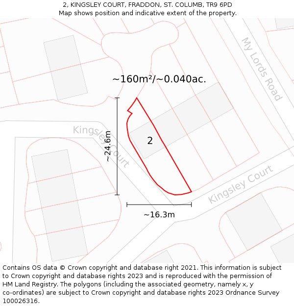 2, KINGSLEY COURT, FRADDON, ST. COLUMB, TR9 6PD: Plot and title map