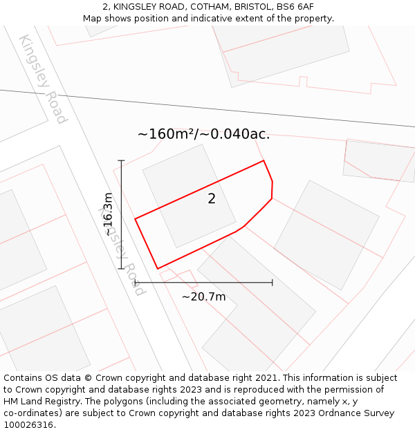 2, KINGSLEY ROAD, COTHAM, BRISTOL, BS6 6AF: Plot and title map