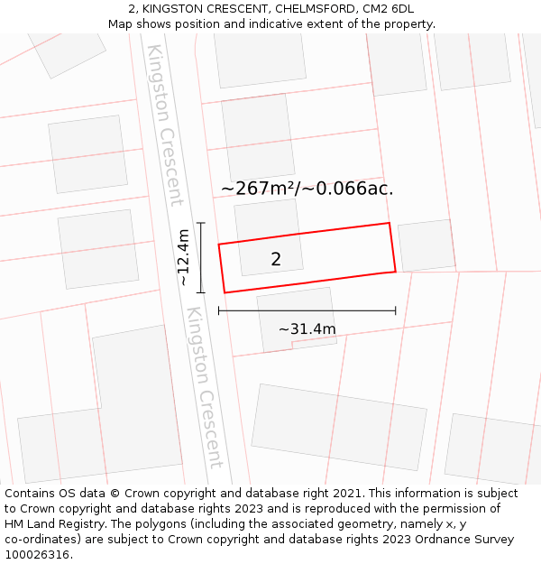 2, KINGSTON CRESCENT, CHELMSFORD, CM2 6DL: Plot and title map