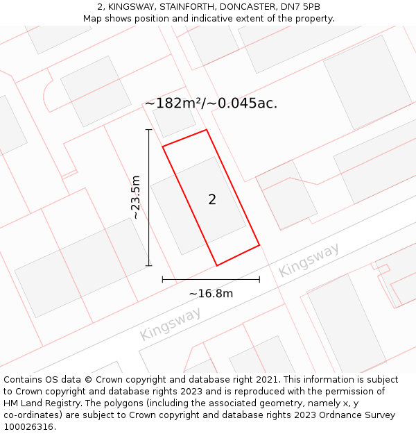 2, KINGSWAY, STAINFORTH, DONCASTER, DN7 5PB: Plot and title map