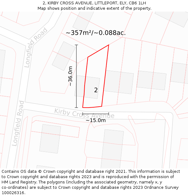 2, KIRBY CROSS AVENUE, LITTLEPORT, ELY, CB6 1LH: Plot and title map