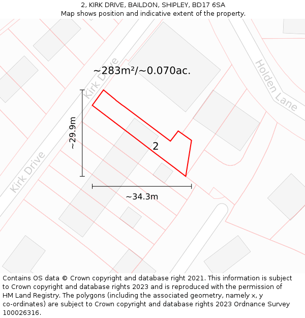 2, KIRK DRIVE, BAILDON, SHIPLEY, BD17 6SA: Plot and title map