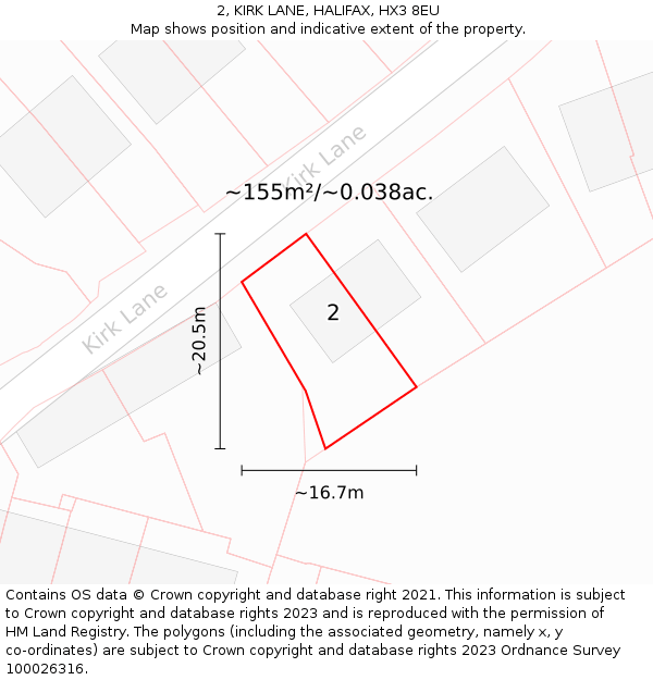 2, KIRK LANE, HALIFAX, HX3 8EU: Plot and title map