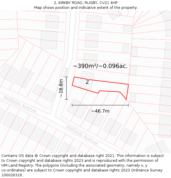 2, KIRKBY ROAD, RUGBY, CV21 4HP: Plot and title map
