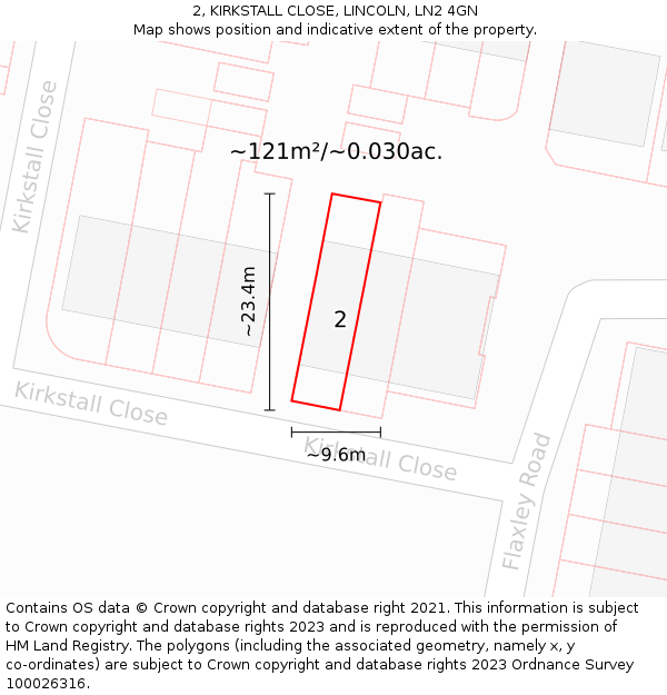2, KIRKSTALL CLOSE, LINCOLN, LN2 4GN: Plot and title map