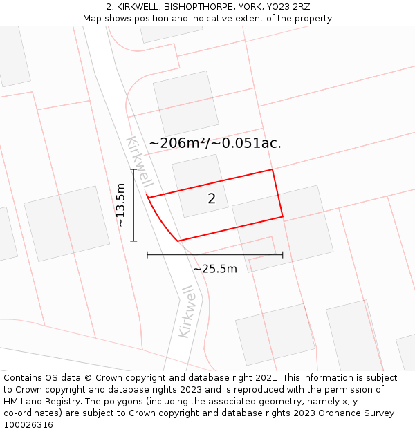 2, KIRKWELL, BISHOPTHORPE, YORK, YO23 2RZ: Plot and title map