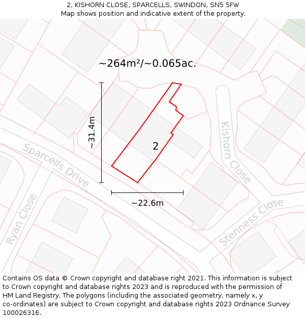 2, KISHORN CLOSE, SPARCELLS, SWINDON, SN5 5FW: Plot and title map