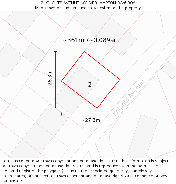 2, KNIGHTS AVENUE, WOLVERHAMPTON, WV6 9QA: Plot and title map
