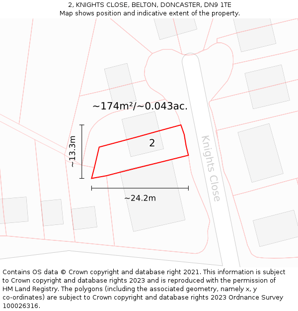 2, KNIGHTS CLOSE, BELTON, DONCASTER, DN9 1TE: Plot and title map