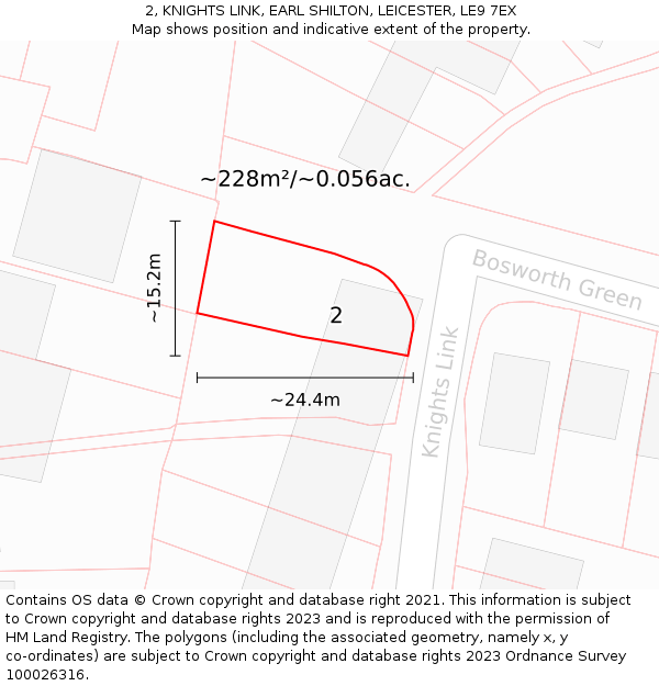 2, KNIGHTS LINK, EARL SHILTON, LEICESTER, LE9 7EX: Plot and title map