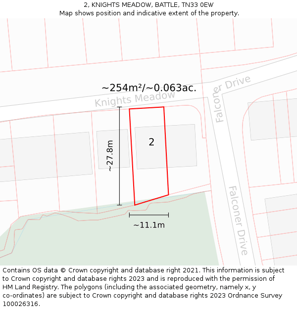 2, KNIGHTS MEADOW, BATTLE, TN33 0EW: Plot and title map