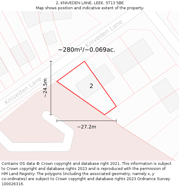 2, KNIVEDEN LANE, LEEK, ST13 5BE: Plot and title map