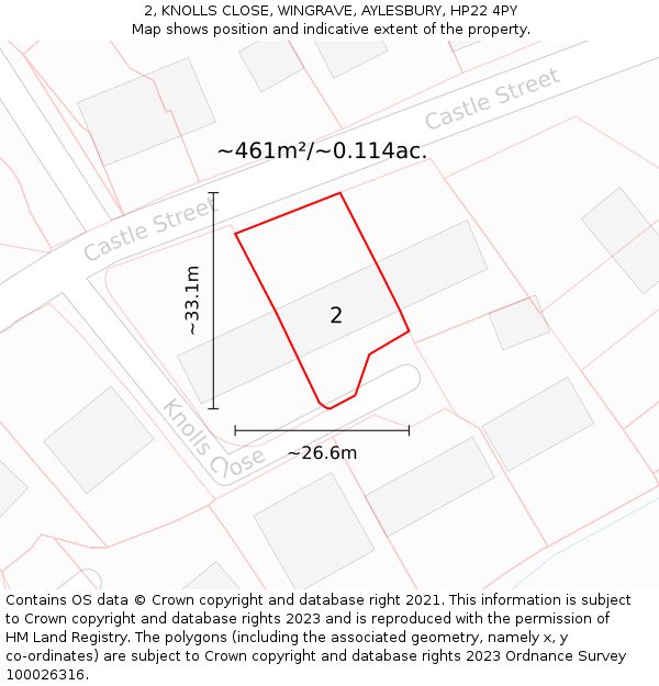 2, KNOLLS CLOSE, WINGRAVE, AYLESBURY, HP22 4PY: Plot and title map