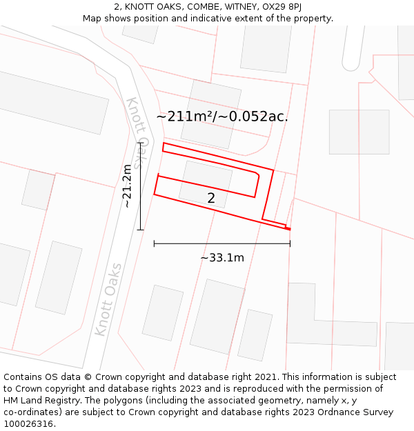 2, KNOTT OAKS, COMBE, WITNEY, OX29 8PJ: Plot and title map