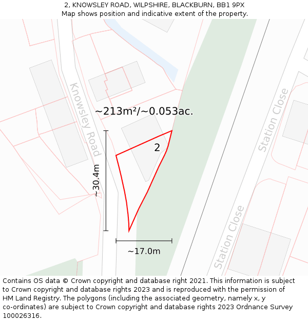 2, KNOWSLEY ROAD, WILPSHIRE, BLACKBURN, BB1 9PX: Plot and title map