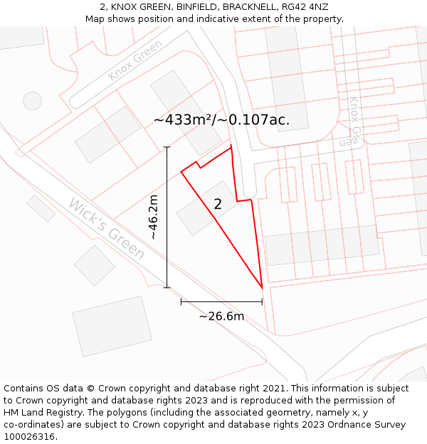 2, KNOX GREEN, BINFIELD, BRACKNELL, RG42 4NZ: Plot and title map