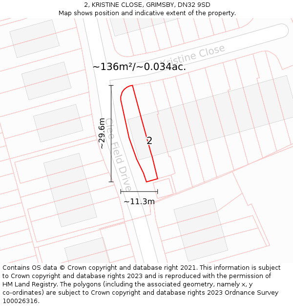 2, KRISTINE CLOSE, GRIMSBY, DN32 9SD: Plot and title map