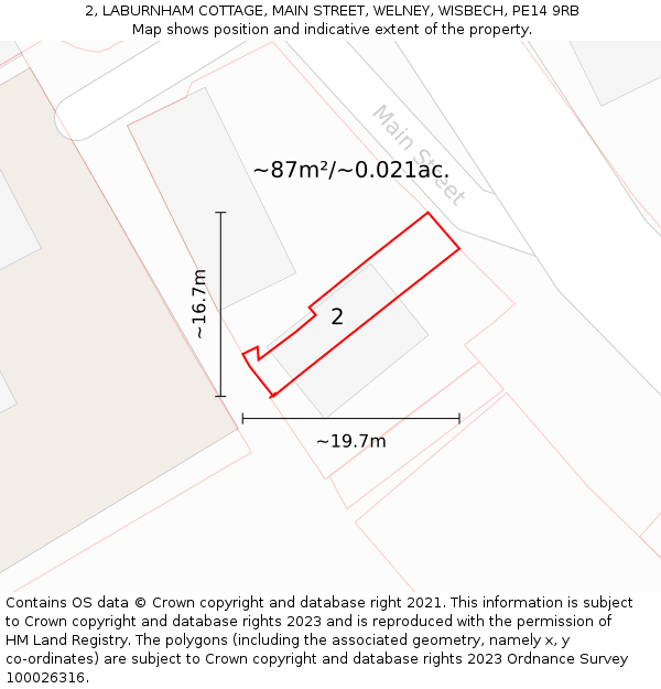 2, LABURNHAM COTTAGE, MAIN STREET, WELNEY, WISBECH, PE14 9RB: Plot and title map