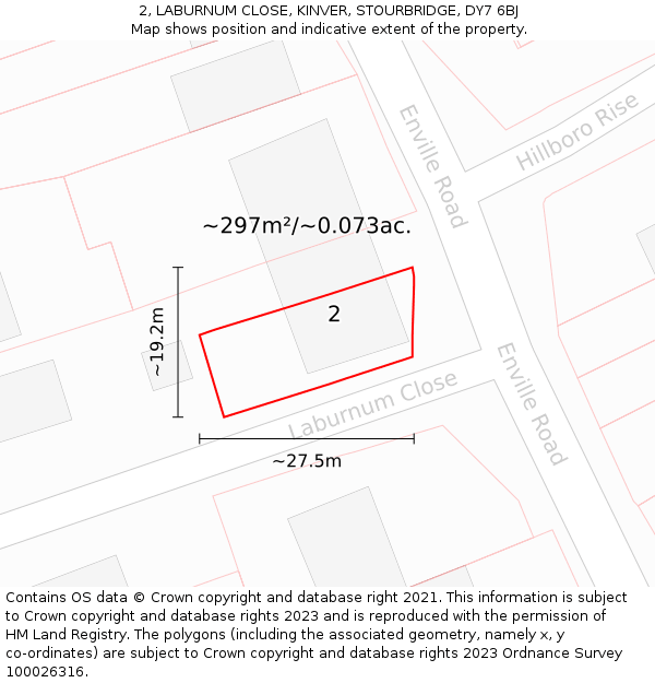 2, LABURNUM CLOSE, KINVER, STOURBRIDGE, DY7 6BJ: Plot and title map