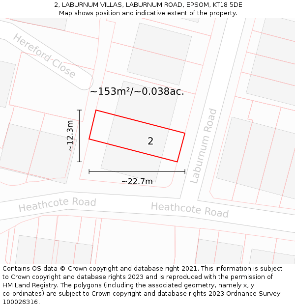 2, LABURNUM VILLAS, LABURNUM ROAD, EPSOM, KT18 5DE: Plot and title map