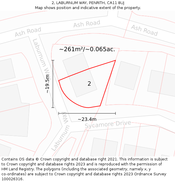 2, LABURNUM WAY, PENRITH, CA11 8UJ: Plot and title map