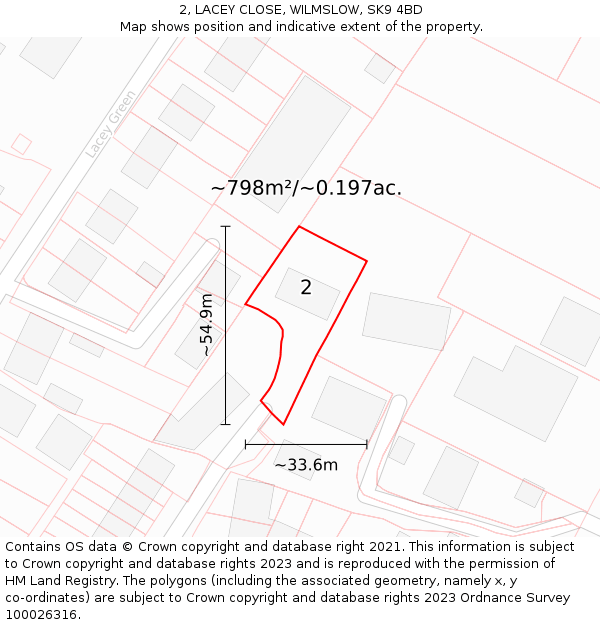 2, LACEY CLOSE, WILMSLOW, SK9 4BD: Plot and title map
