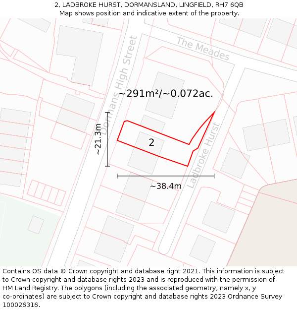 2, LADBROKE HURST, DORMANSLAND, LINGFIELD, RH7 6QB: Plot and title map
