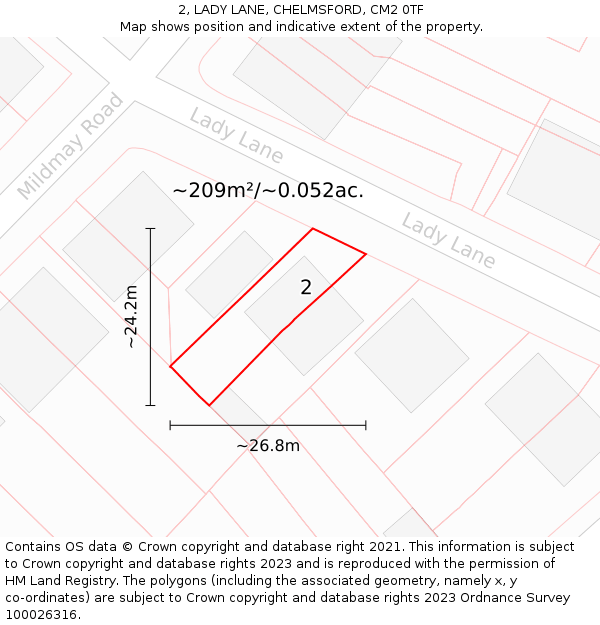 2, LADY LANE, CHELMSFORD, CM2 0TF: Plot and title map