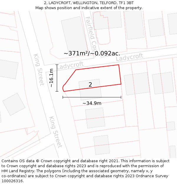 2, LADYCROFT, WELLINGTON, TELFORD, TF1 3BT: Plot and title map