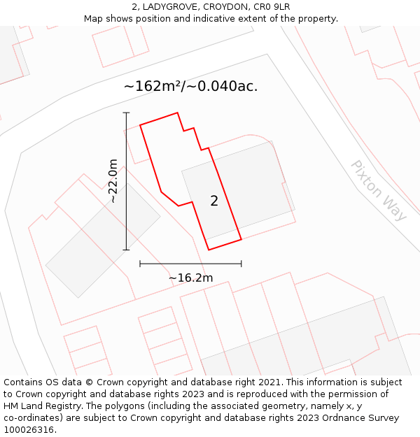 2, LADYGROVE, CROYDON, CR0 9LR: Plot and title map