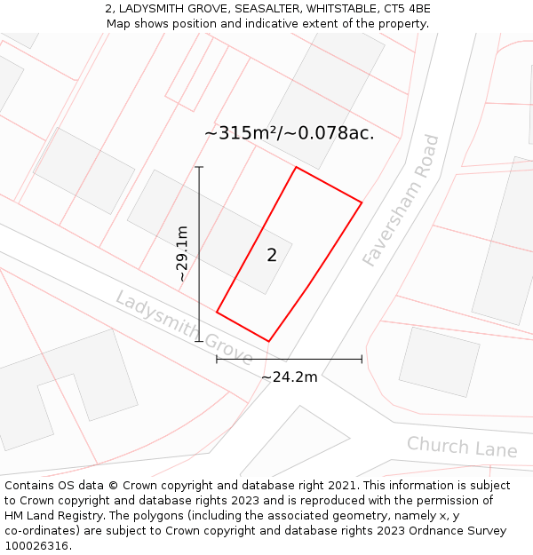 2, LADYSMITH GROVE, SEASALTER, WHITSTABLE, CT5 4BE: Plot and title map